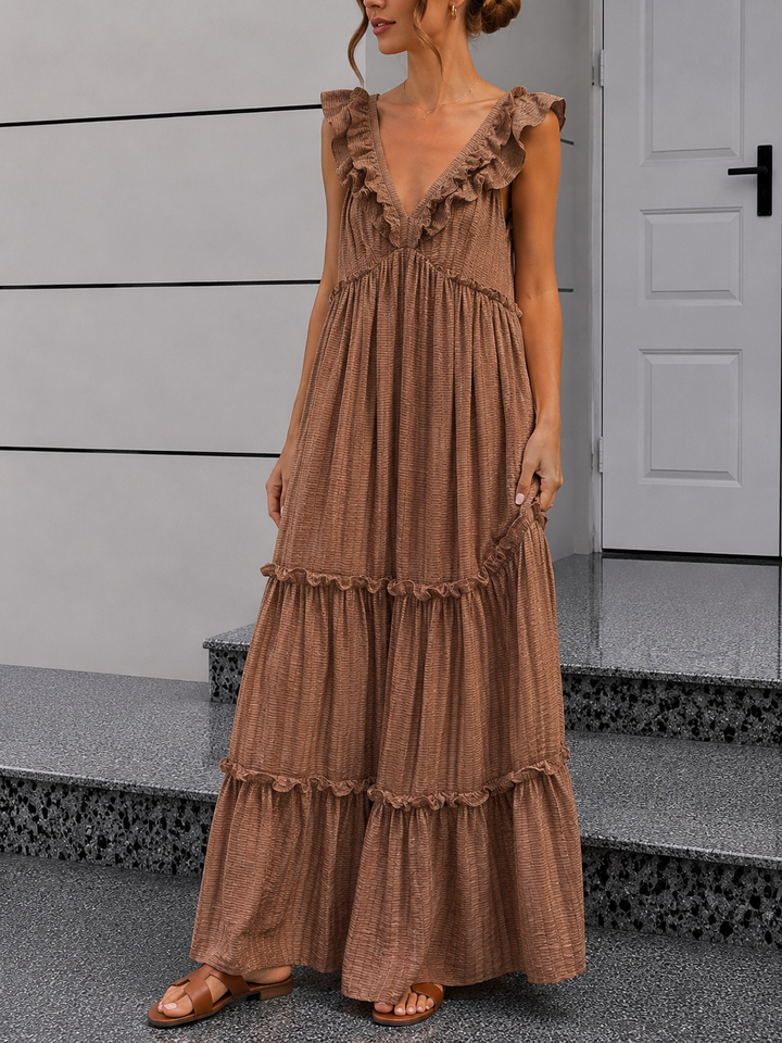 LANGES RÜSCHEN SOMMERKLEID - versch. Farben
