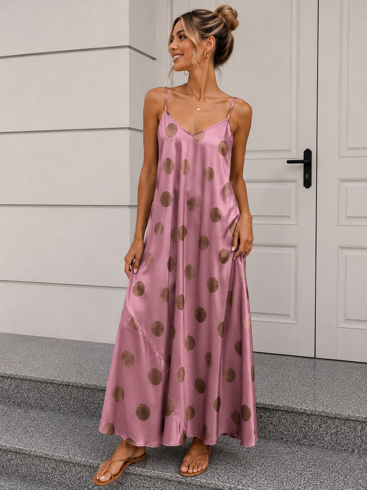 LANGES PUNKTE SATINOPTIK KLEID - Versch. Farben