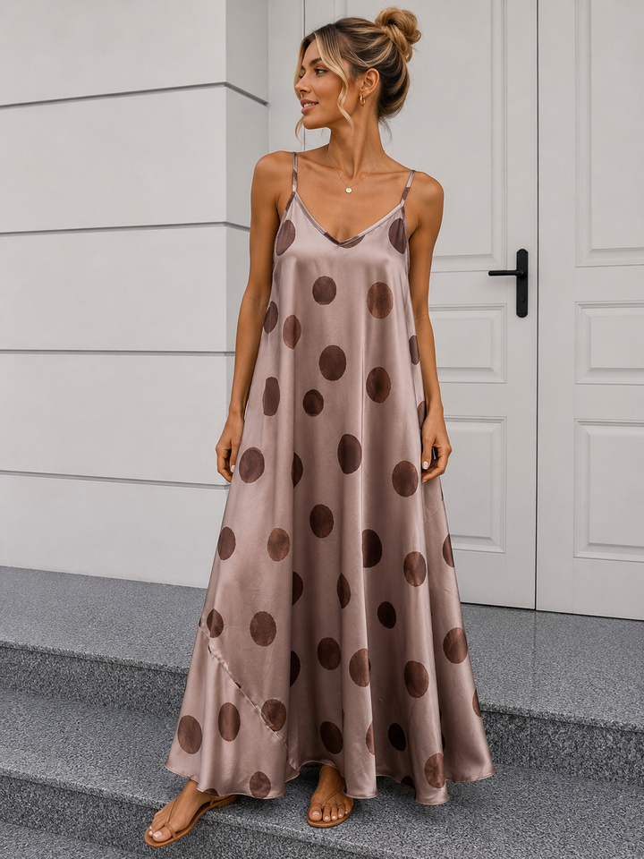 LANGES PUNKTE SATINOPTIK KLEID - Versch. Farben