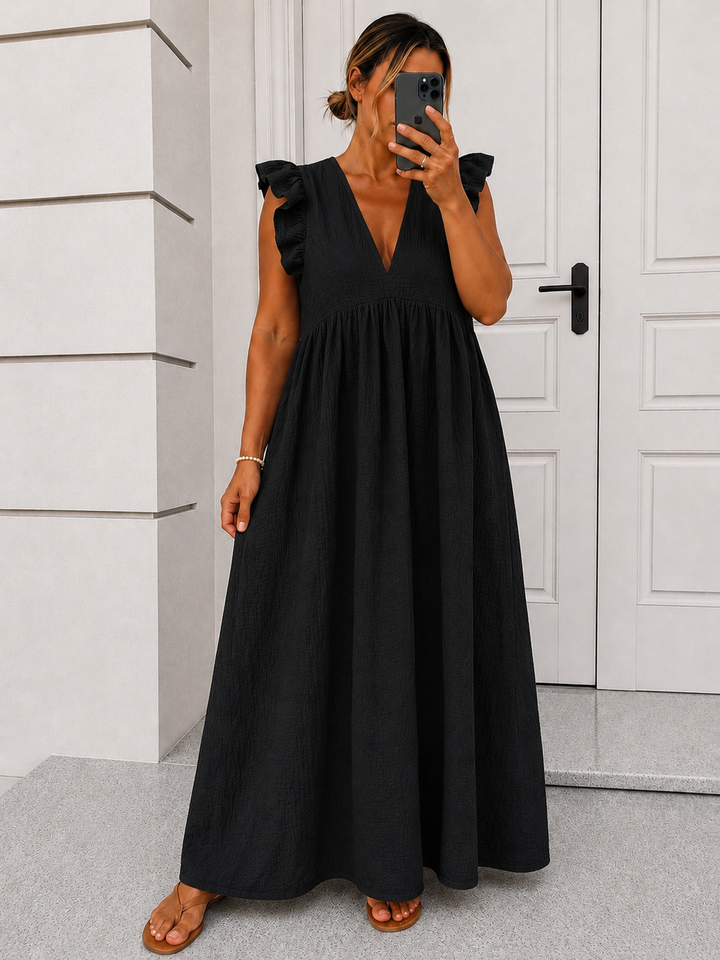 CURVY MUSSELIN RÜSCHEN KLEID - versch. Farben