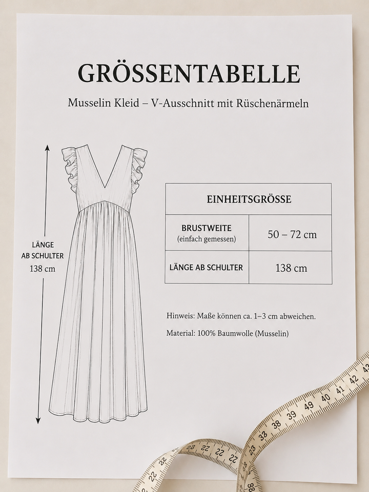 CURVY MUSSELIN RÜSCHEN KLEID - versch. Farben
