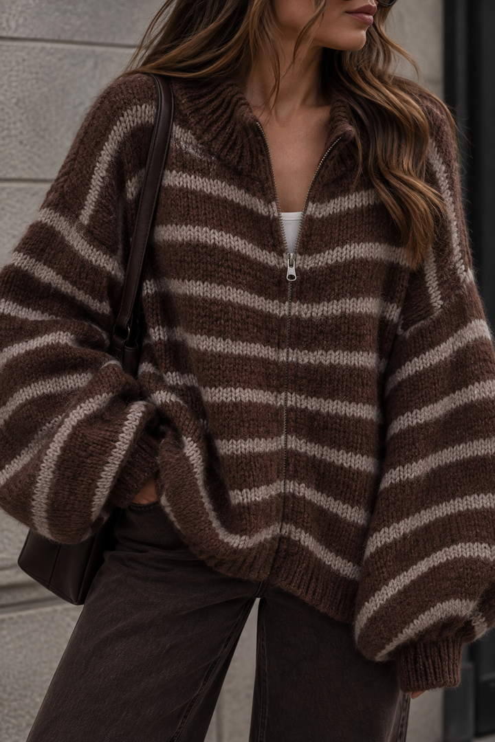 STREIFEN STRICKJACKE MONI mit Zipper - versch. Farben