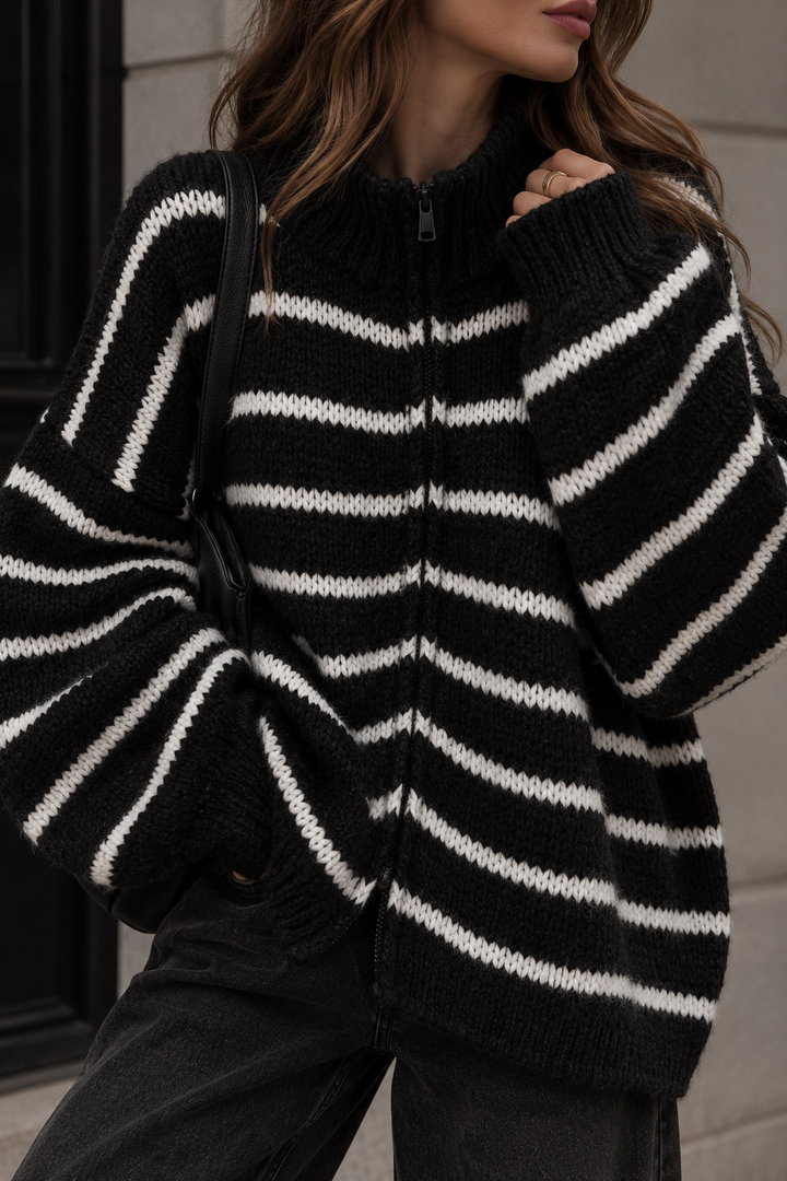 STREIFEN STRICKJACKE MONI mit Zipper - versch. Farben