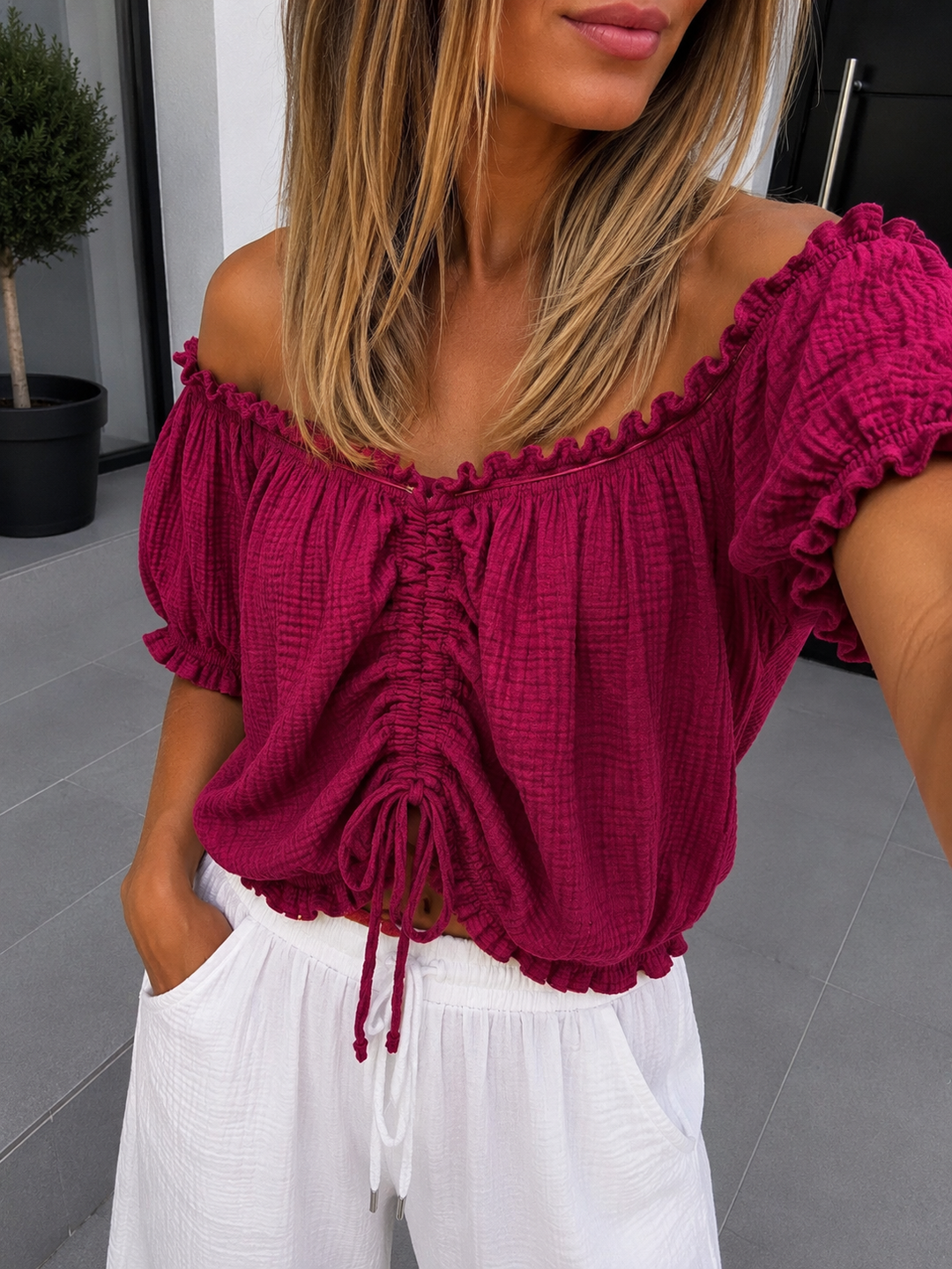 CROP MUSSELIN BLUSE HANNA - versch. Farben