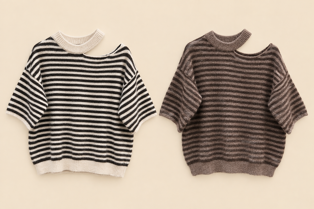 STREIFEN KURZARM PULLOVER mit Cut out - versch. Farben