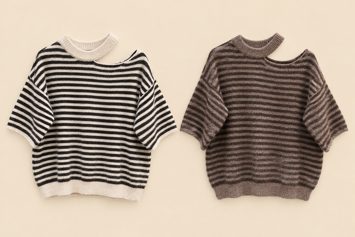 STREIFEN KURZARM PULLOVER mit Cut out - versch. Farben
