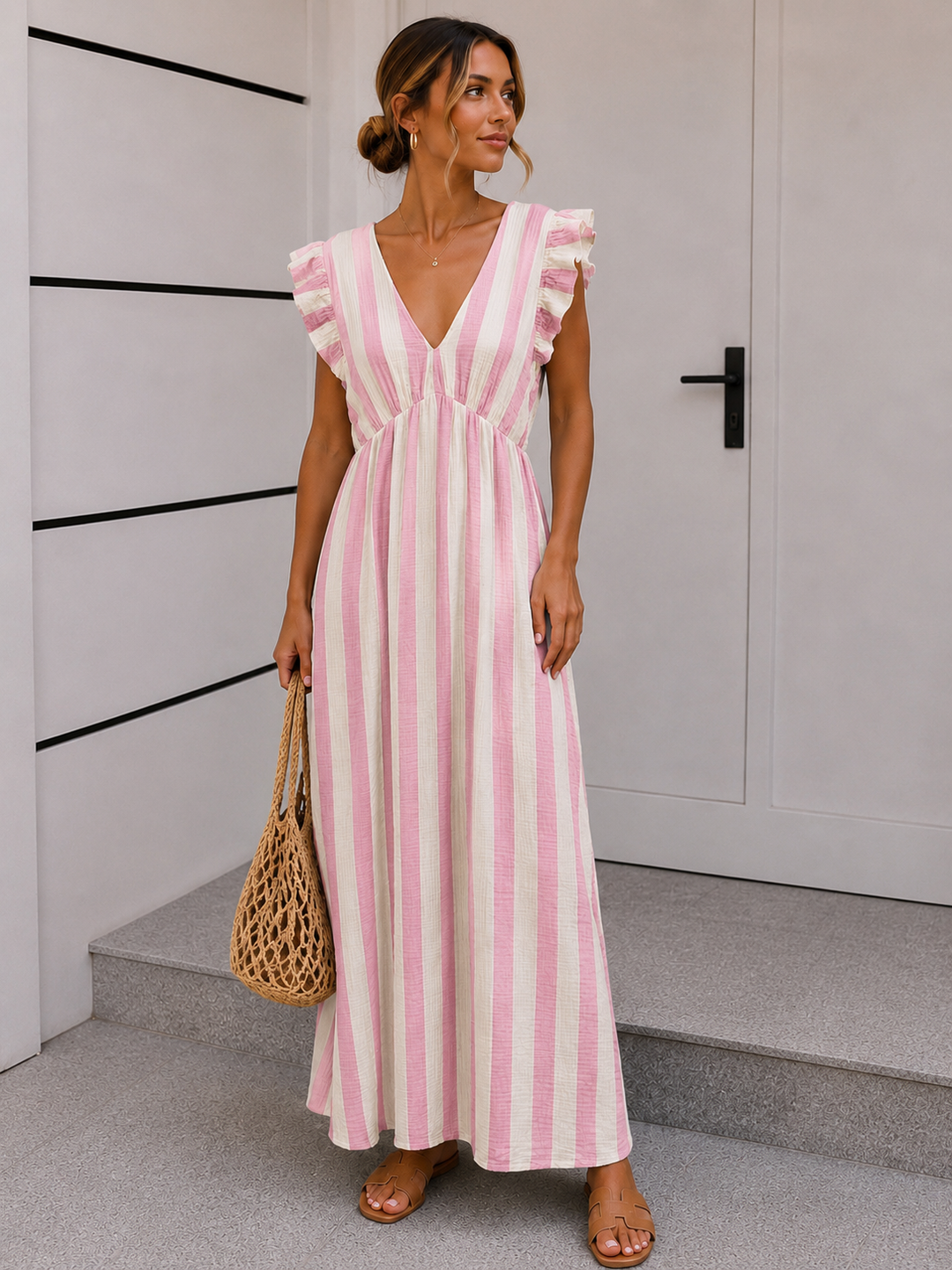 LANGES MUSSELIN KLEID mit Streifen - versch. Farben