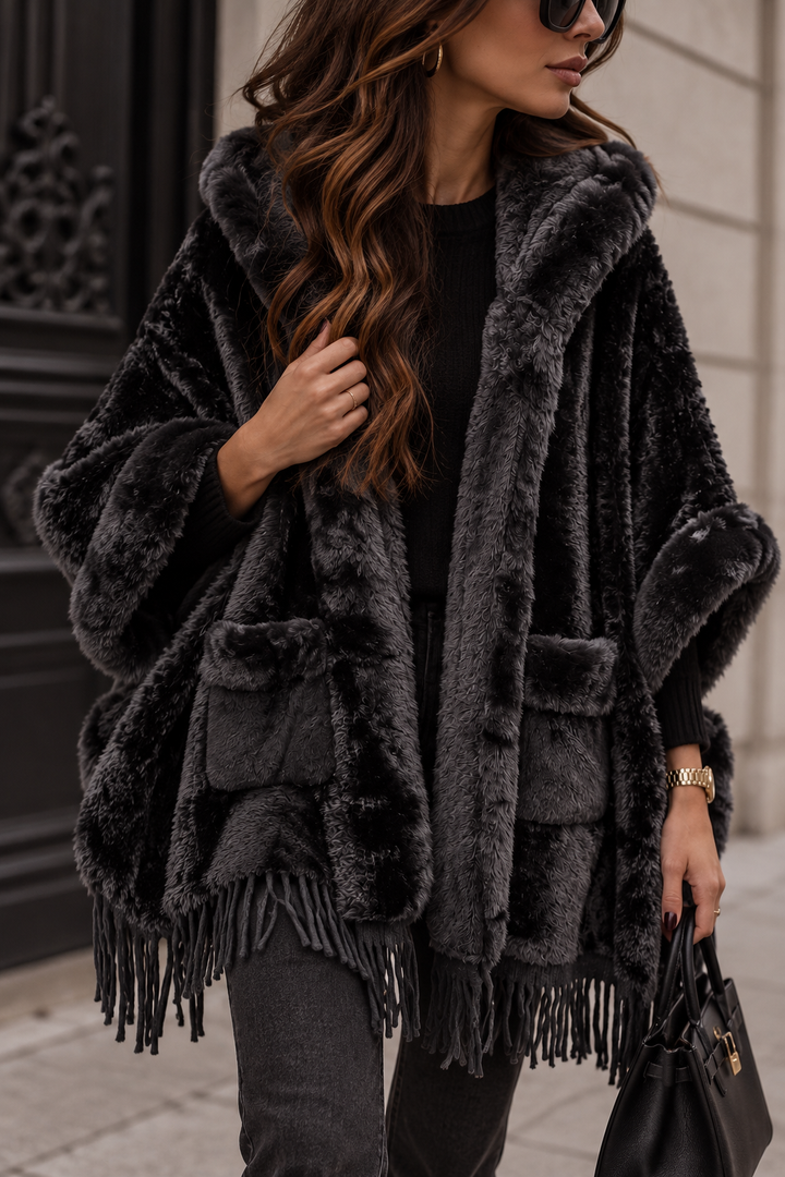 OVERSIZE KUNSTFELL PONCHO - versch. Farben