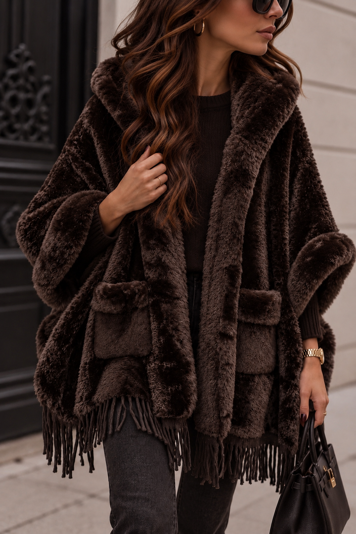OVERSIZE KUNSTFELL PONCHO - versch. Farben