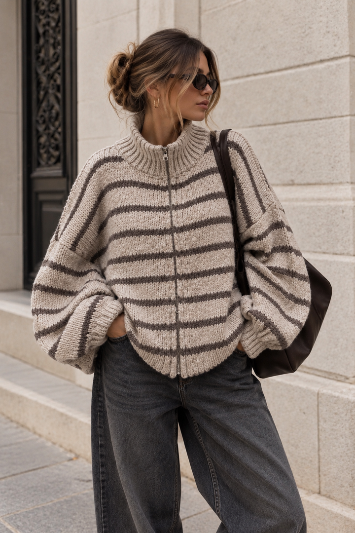 STREIFEN STRICKJACKE MONI mit Zipper - versch. Farben