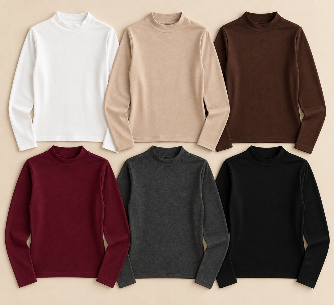 BASIC LANGARM SHIRT mit Stehkragen - versch. Farben