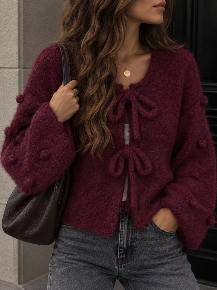 STRICKJACKE NESSA mit Schleifen - versch. Farben