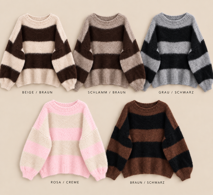 OVERSIZE STRIPE COZY STRICKPULLOVER - versch. Farben