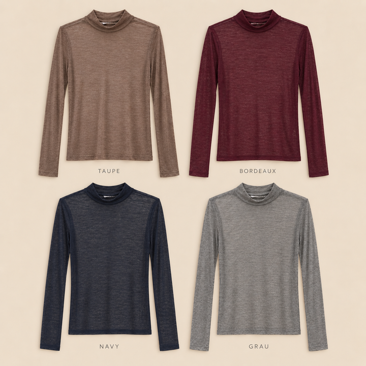 DÜNNES KASCHMIR LONGSLEEVE mit leichten Stehkragen - versch. Farben