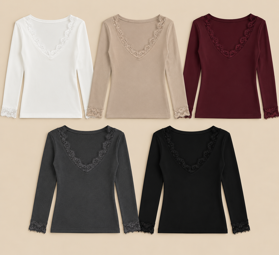 WEICHES THERMO LANGARM SHIRT mit Spitze - versch. Fraben