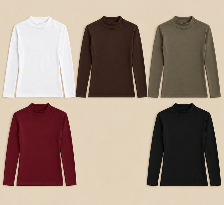 DÜNNES BASIC LANGARM SHIRT mit Stehkragen - versch. Farben