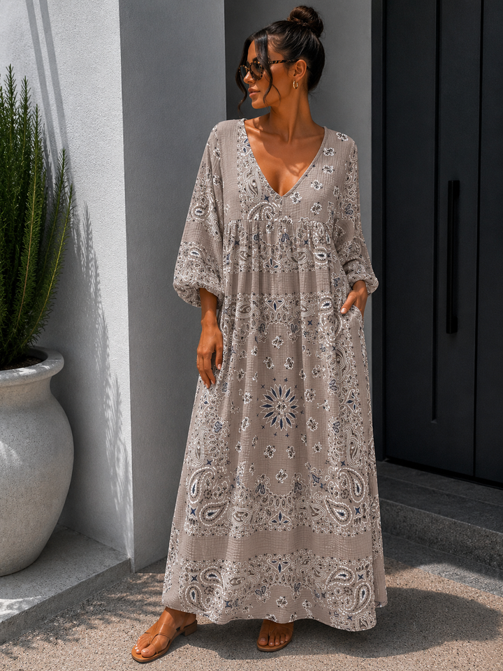 PAISLEY MIDI MUSSELIN KLEID - versch. Farben