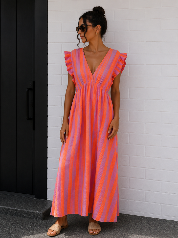 LANGES MUSSELIN KLEID mit Streifen - versch. Farben