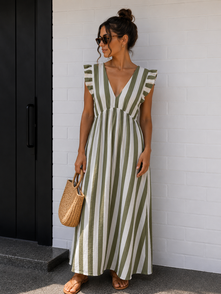 LANGES MUSSELIN KLEID mit Streifen - versch. Farben