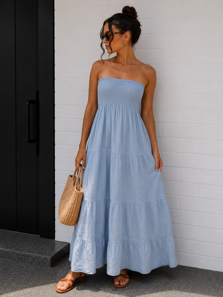 LANGES MUSSELIN BANDEAU KLEID - versch. Farben