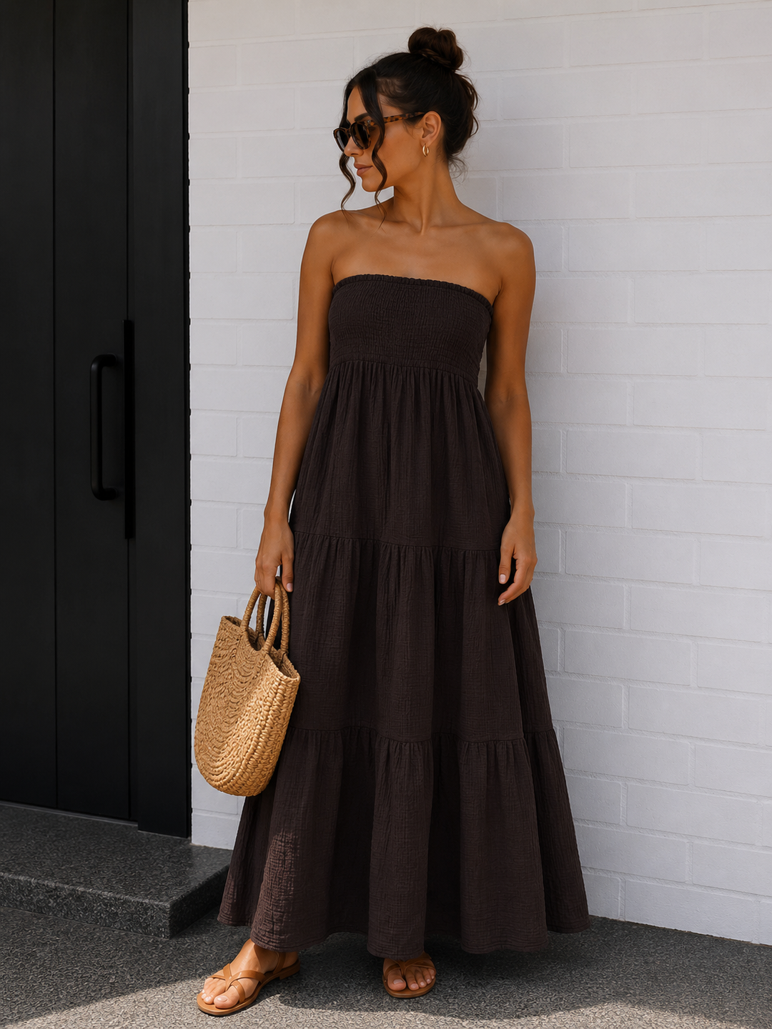 LANGES MUSSELIN BANDEAU KLEID - versch. Farben