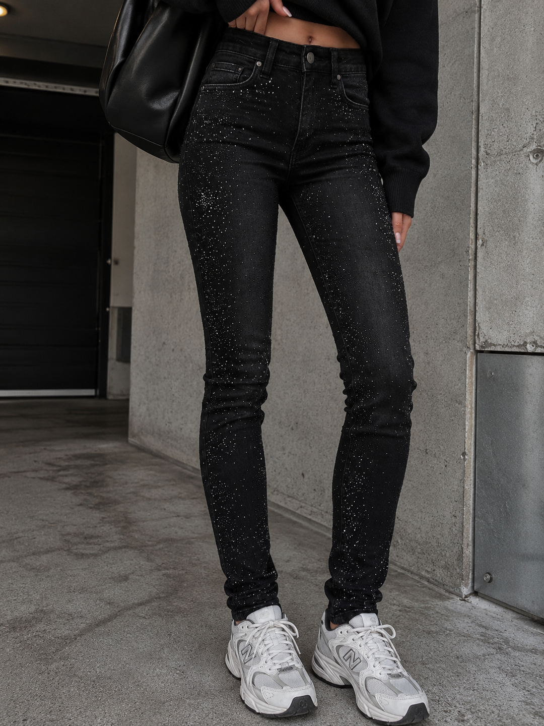 GLITZER SKINNY JEANS - Super Skinny - Schwarz