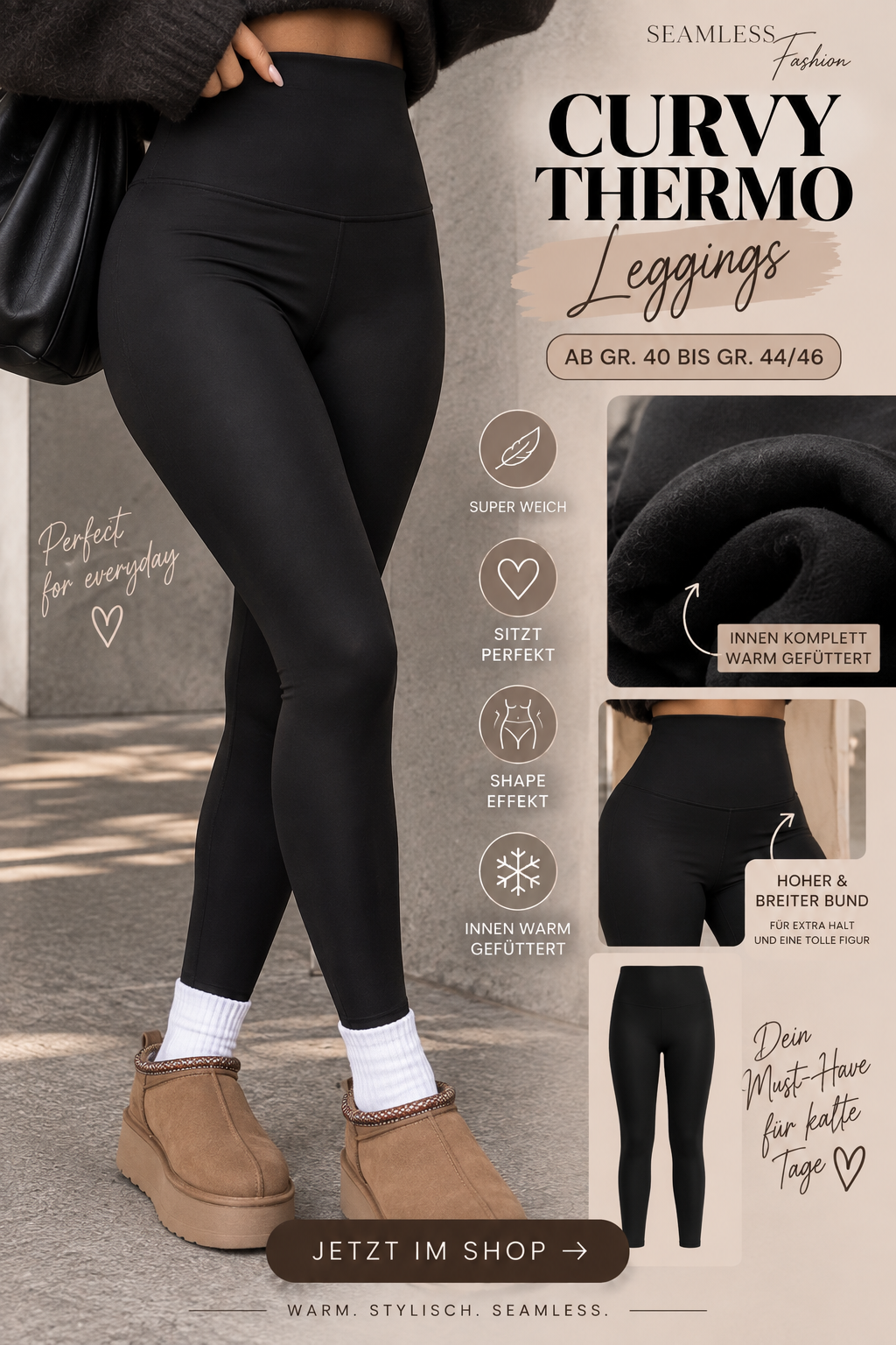 CURVY THERMO LEGGINGS - schwarz