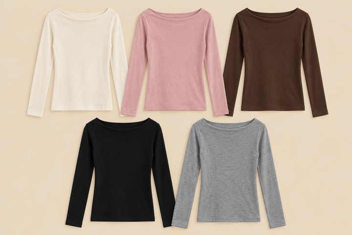 BASIC LANGARM SHIRT MIT uboot Ausschnitt Kessa - Versch. Farben