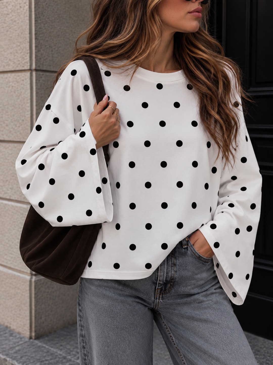 PUNKTE LANGARM SHIRT BIENE - weiß