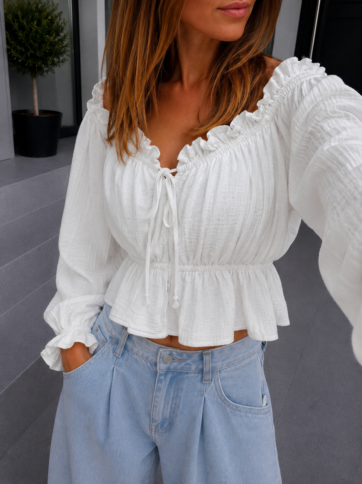 WHITE MUSSELIN BLUSE BELL - weiß