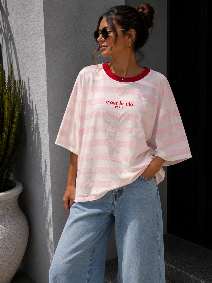 CEST LA VIE STREIFEN T-SHIRT - rosa