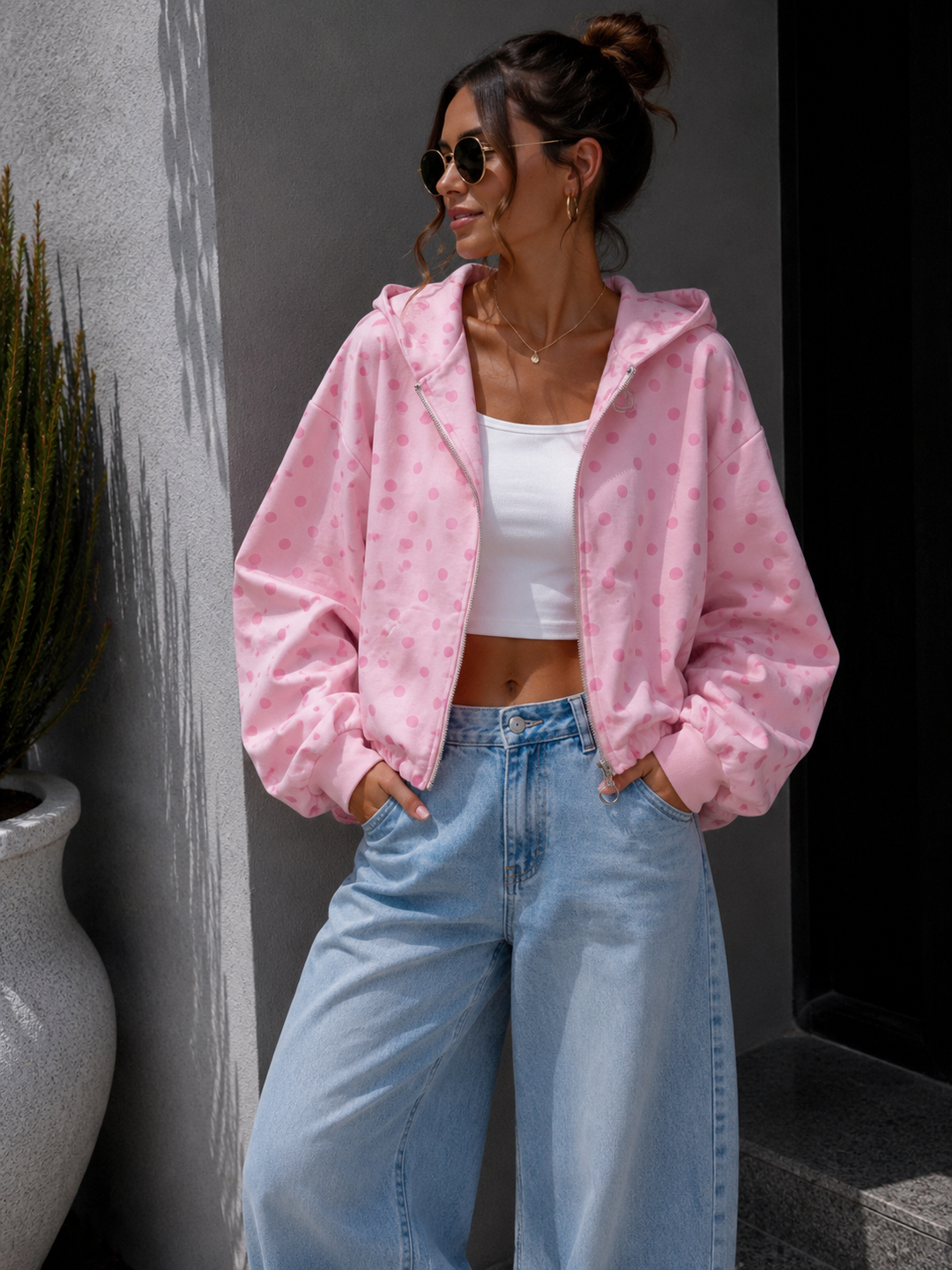 SWEATJACKE mit Punkten - versch. Farben