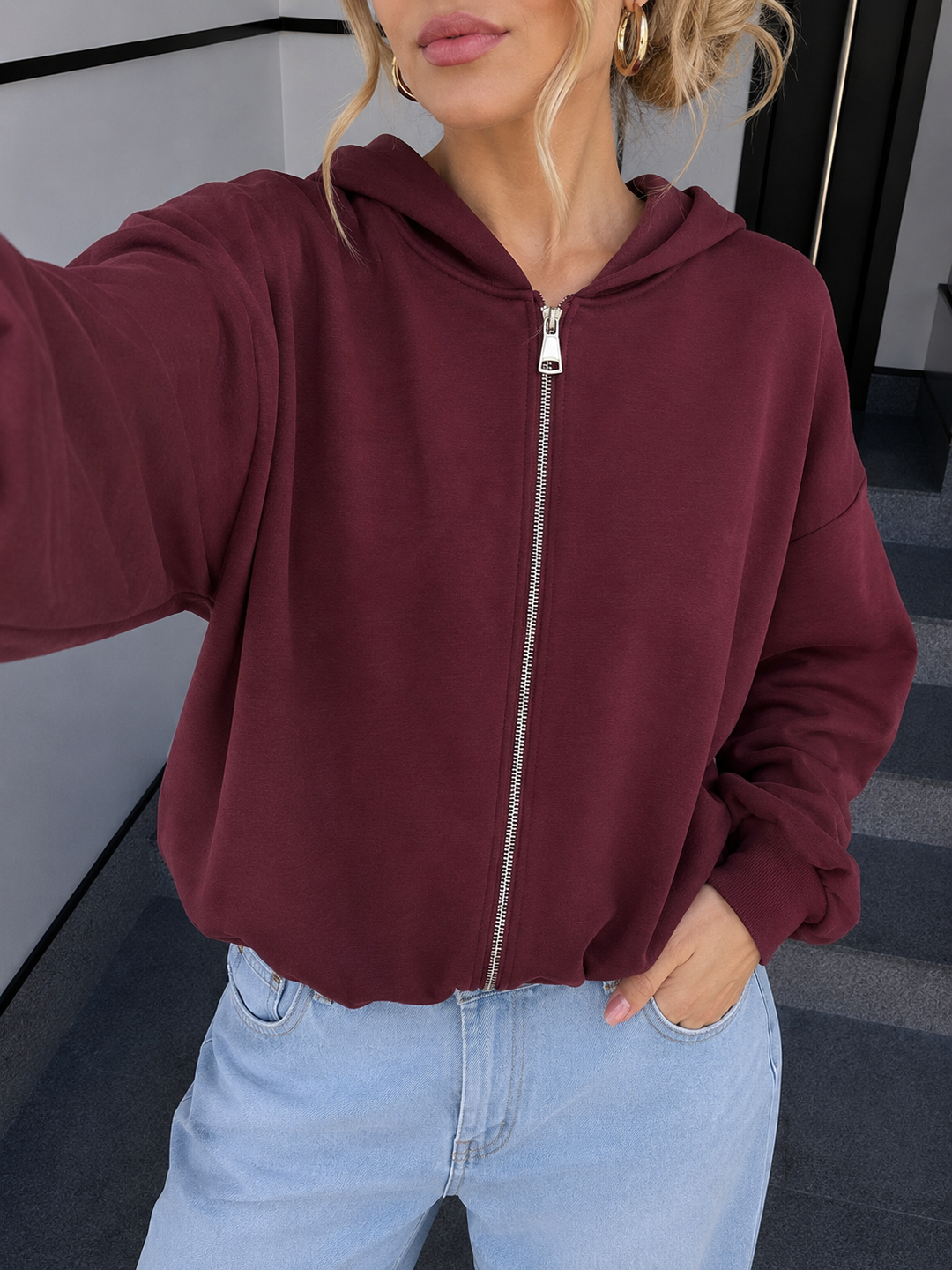 SWEATJACKE mit Raffung - bordeaux