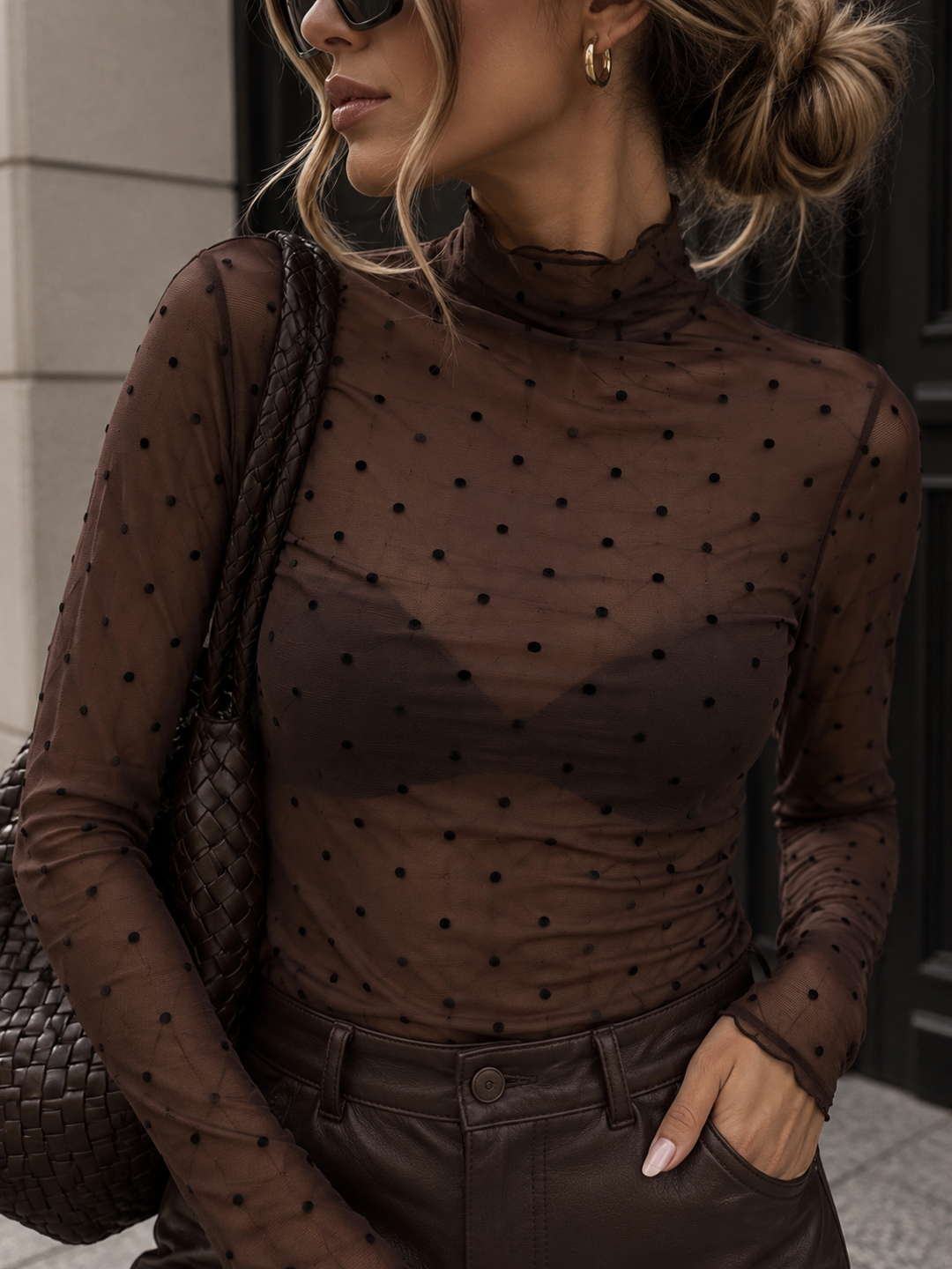 TRANSPARENTES PUNKTE LONGSLEEVE - Braun