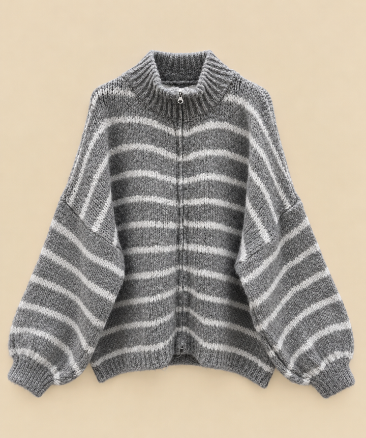 STREIFEN STRICKJACKE MONI mit Zipper - versch. Farben