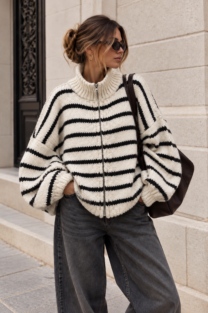 STREIFEN STRICKJACKE MONI mit Zipper - versch. Farben