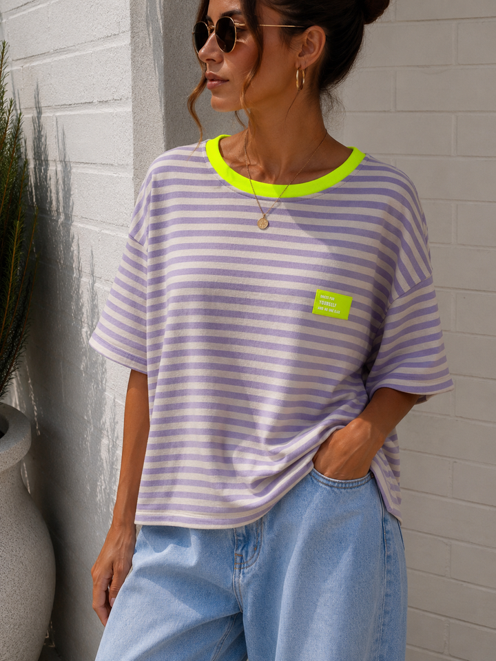 LOCKERES STREIFEN T-SHIRT MADRID - Taupe