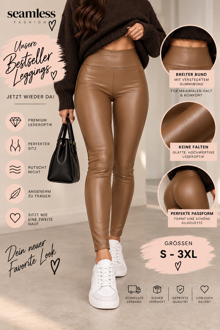 BASIC LEDEROPTIK LEGGINGS - Camel