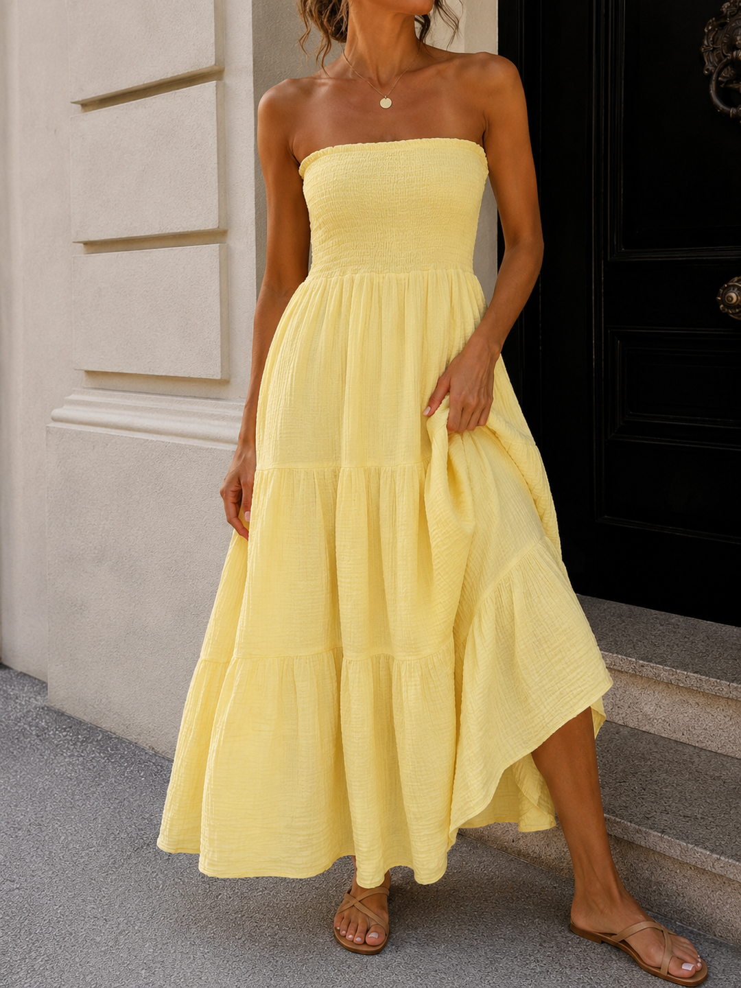 LANGES MUSSELIN BANDEAU KLEID - versch. Farben