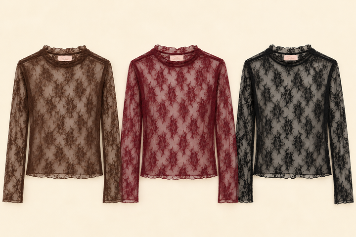 FLOWER LACE LANGARM TOP - versch. Farben