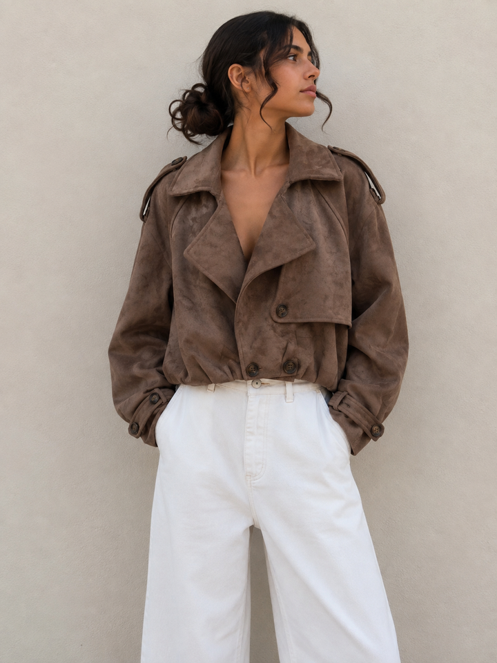 KURZE WILDLEDEROPTIK TRENCH JACKE - Braun