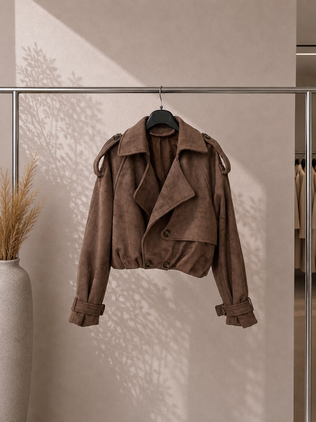 KURZE WILDLEDEROPTIK TRENCH JACKE - Braun