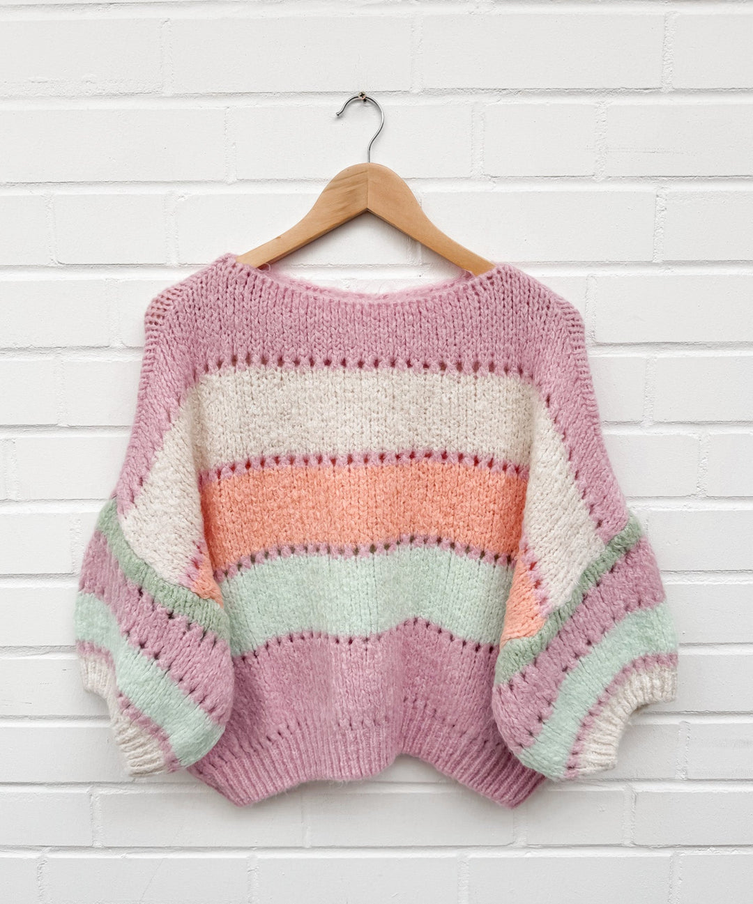 PASTELL STRIPE STRICKPULLOVER - rosa