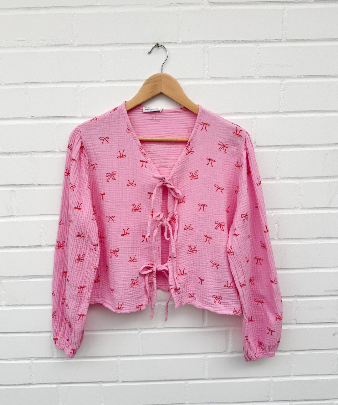 PINKY SCHLEIFEN MUSSELIN BLUSE - pink