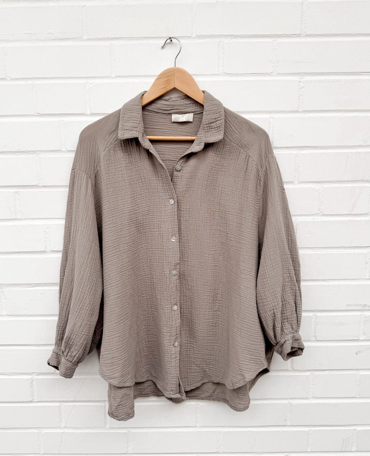 OVERSIZE MUSSELIN BLUSE - taupe