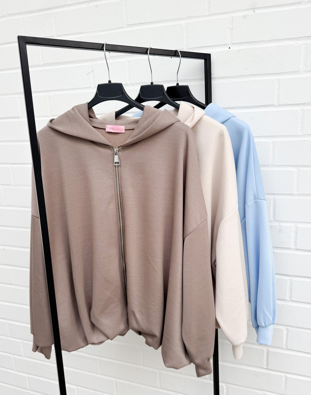 SWEATJACKE MIT RAFFUNG - taupe