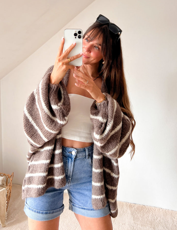 STREIFEN OVERSIZE STRICKJACKE MELLO - braun