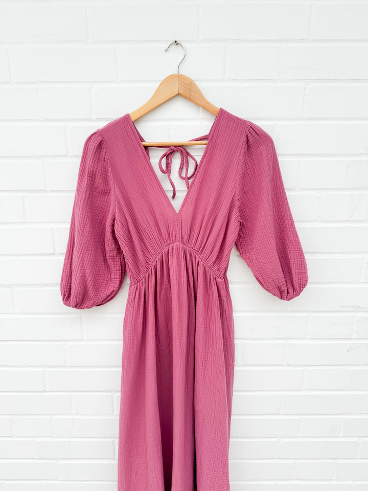 MIDI MUSSELIN SOMMERKLEID UNI - versch. Farben