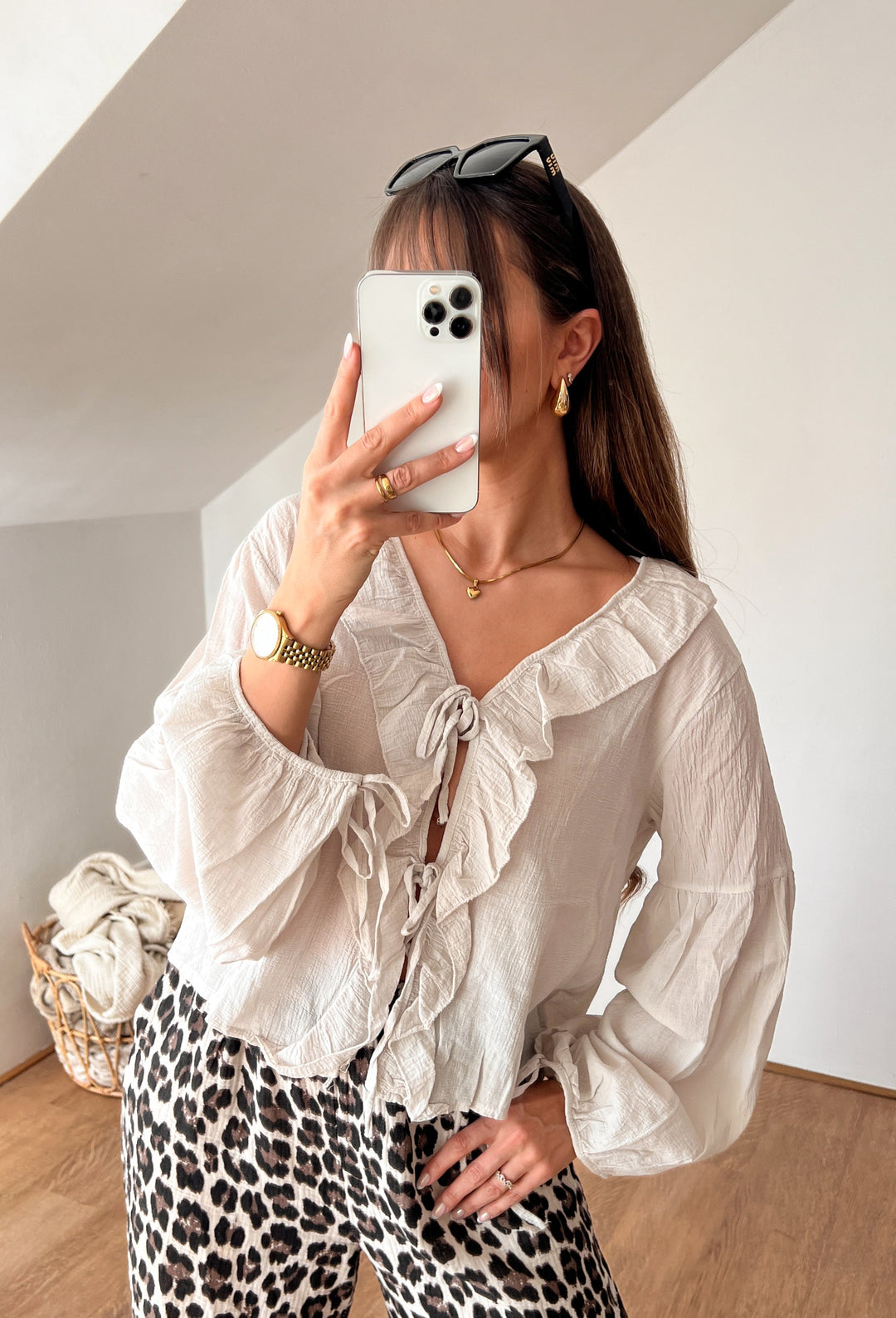 CUTIE SCHLEIFEN BLUSE - beige