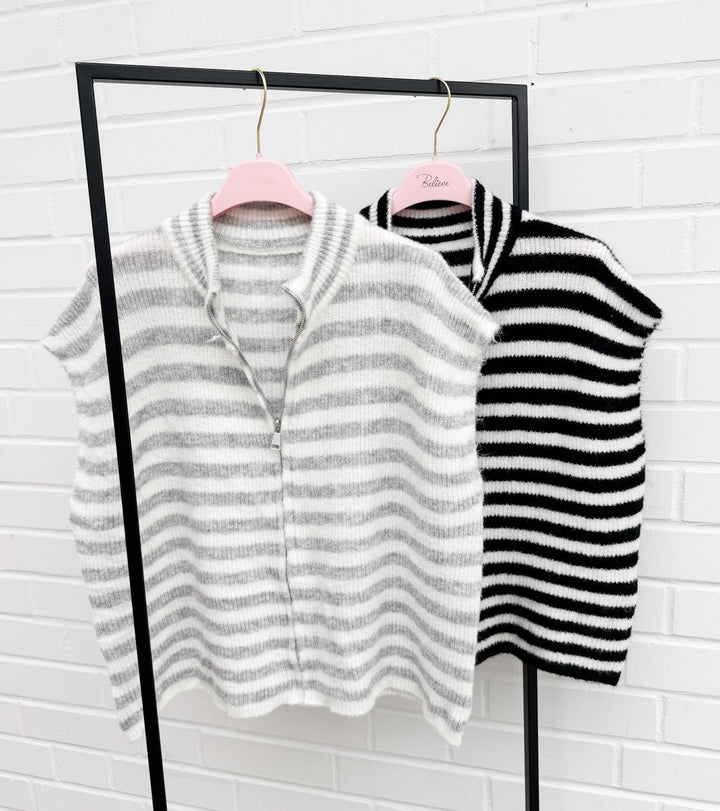 STREIFEN STRICKWESTE mit Reißverschluss - versch. Farben